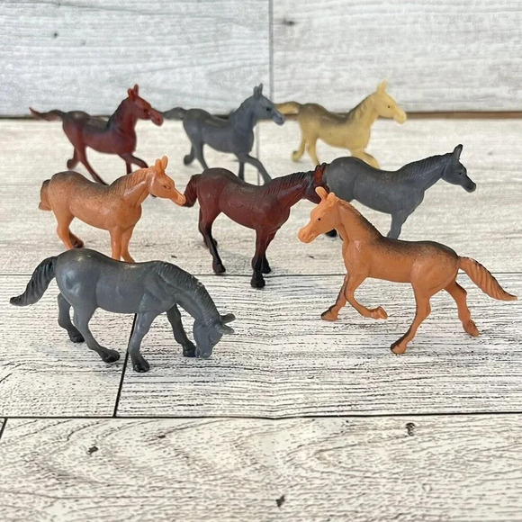 Other - VTG Lot Of 8 Miniature Horse Figurines China Mixed Colors Poses Plastic Lot #5